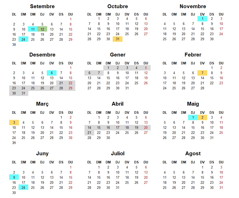 Horari i calendari CIC cicles 2024-25