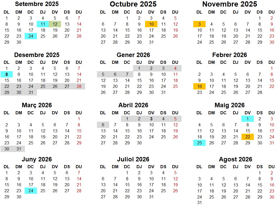 Horari i calendari 2025-26